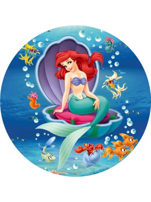 Deniz Parti Deniz Kızı Yuvarlak Pasta Yenilebilir Resim Baskı 20 cm