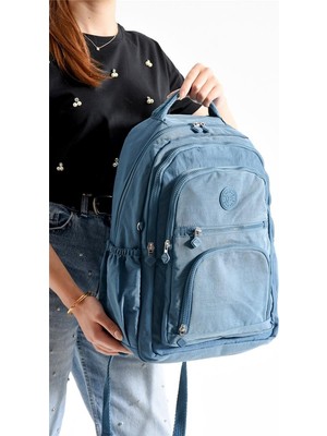 Bagacar Bolsas 1087 Su Geçirmez Ithal Krinkıl Kumaş Laptop Bölmeli Okul ve Günlük Sırt Çantası Mavi