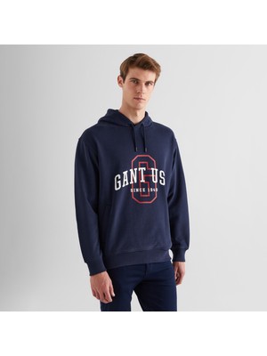 Gant Erkek Lacivert Relaxed Fit Kapüşonlu Logolu Sweatshirt