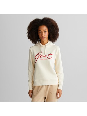 Gant Kadın Krem Relaxed Fit Kapüşonlu Logolu Sweatshirt