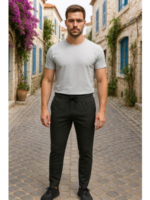 Martcini Erkek Yüksek Bel Önden Bağcıklı Cepli Waffle Pantolon