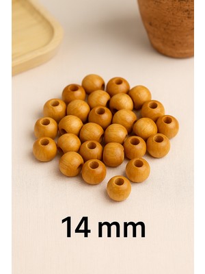 TAHAHAMAK 14 mm Vernikli Ahşap Tahta Boncuk 50 Adet