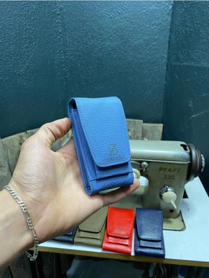 Şeker Mavi Deri Sigaralık,sigaralık,hakiki Deri Sigaralık,sigara Kutusu,sigara Tabakası,çakmaklık