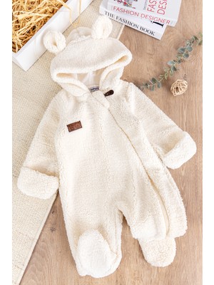 Babymod Kapüşonlu Kendinden Eldivenli Welsoft Kışlık Bebek Tulum Krem Renk Pamuk Polyester Yumuşak