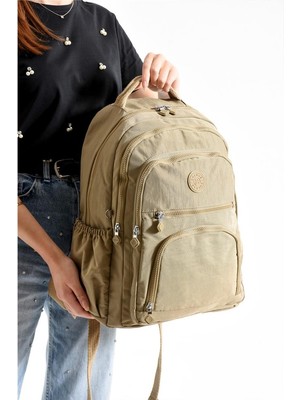 Bagacar Bolsas 1087 Su Geçirmez Ithal Krinkıl Kumaş Laptop Bölmeli Okul ve Günlük Sırt Çantası Kum
