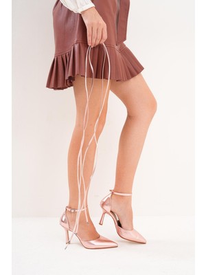 Golden Heel 8,5 cm Rose Ipli Kemerli Kadın Stiletto Topuklu Ayakkabı