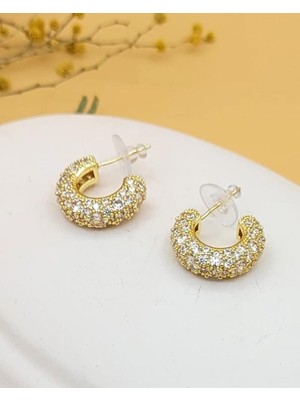 Zirkon Taşlı C Model Gold Küpe