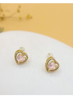 Pembe Kalp Işıltısı Küpe