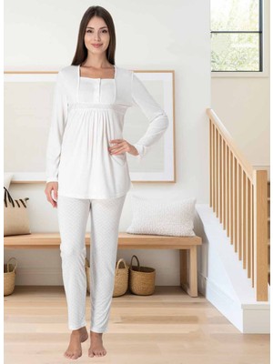 Dvina Effortt Lohusa Puantiyeli Pijama Takımı Ekru - 3022