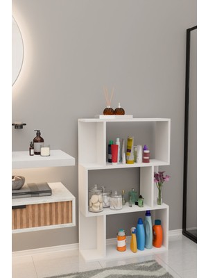 Scala 3 Raflı Banyo Dolabı Banyo Rafı Çok Amaçlı Dolap-Beyaz