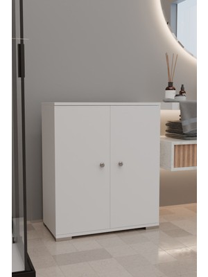 Şelale 3 Bölmeli Banyo Dolabı Deterjan Dolabı Banyo Rafı Beyaz