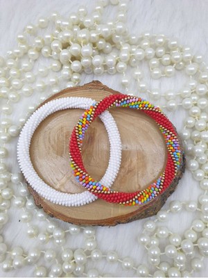 Happy Handmade -  18CM 2li Hapishane Işi Bileklik/kirmizi Beyaz/hediyelik Taki