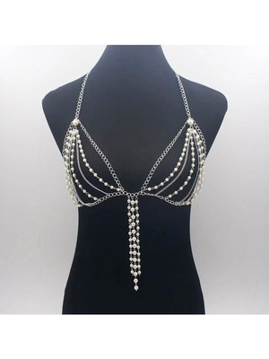 Shiklik Fantezi Tema ile Metal İnci Zincir Vücut Sütyeni Kadınlar için Zarif Tasarım