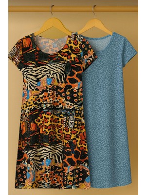 2 Adet Dökümlü Rahat Kalıp Günlük Penye Kumaş Elbise