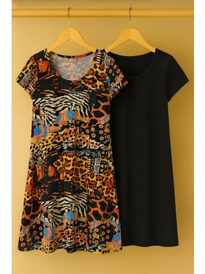 2 Adet Dökümlü Rahat Kalıp Günlük Penye Kumaş Elbise