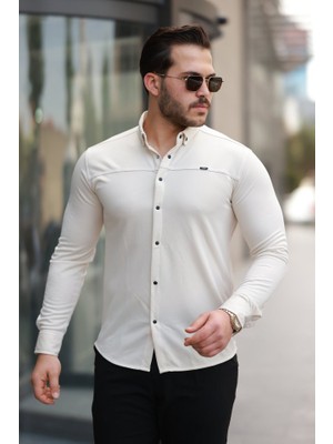 Erkek Çıtçıt Düğmeli Dikiş Detaylı Uzun Kollu Gömlek
