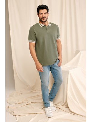 Altınyıldız Classics Erkek Haki Slim Fit Dar Kesim %100 Pamuk Kıvrılmaz Polo Yaka Tişört