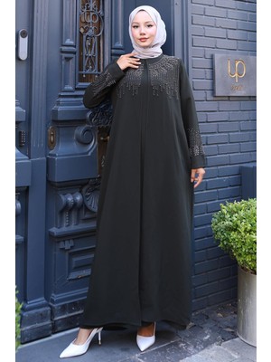 Boncuk ve Taşlı Büyük Beden Anne Elbisesi Haki HM2769