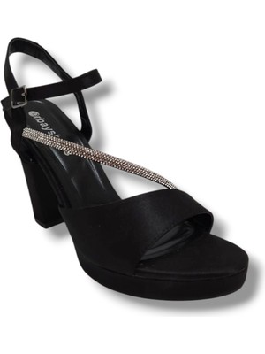 Erbay 341-25 Saten Şerit Taşlı Yüksek Topuk Kadın Sandalet
