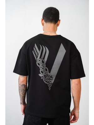 Vıkıngs Baskılı Unisex Oversize Kalıp Tişört