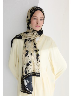 Tıny Plumerıa Floş Viskon Şal Siyah