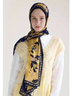 Tıny Plumerıa Floş Viskon Şal Gece Mavisi