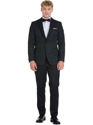 Siyah Slim Fit Çıkma Sivri Yaka Klasik Damatlık