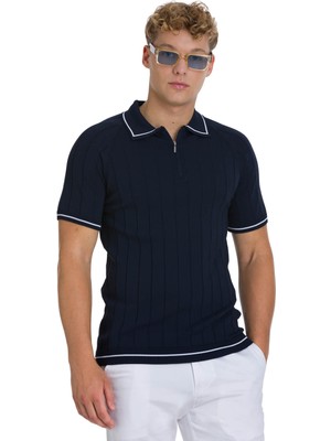 Lacivert Regular Fit Polo Yaka Rayon Tişört