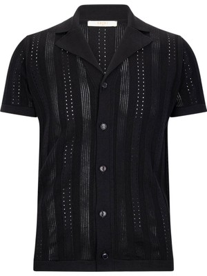 Siyah Regular Fit Apaş Yaka Gömlek Tişört