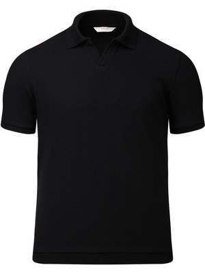 Siyah Regular Fit Polo Yaka Pamuklu Tişört