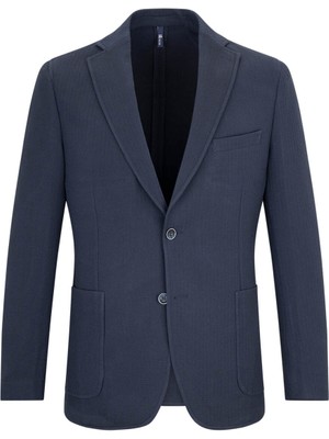 Lacivert Slim Fit Mono Yaka Klasik Ceket