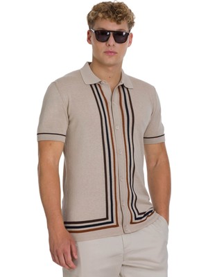 Ekru Regular Fit Polo Yaka Pamuklu Tişört