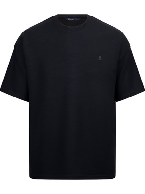 Lacivert Regular Fit Bisiklet Yaka Oversize Tişört