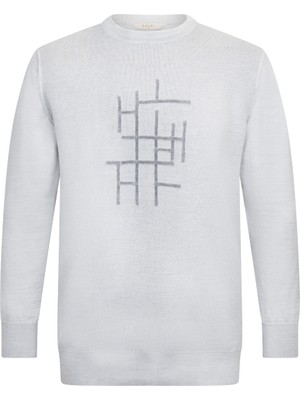 Gri Regular Fit Jakarlı Bisiklet Yaka Yünlü Triko Kazak