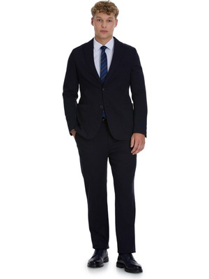 Lacivert Regular Fit Mono Yaka Pamuklu Takım Elbise