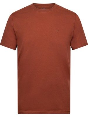 Kahverengi Regular Fit Bisiklet Yaka Pamuklu Basic Tişört