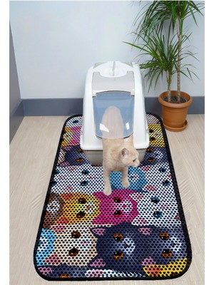 Aktunç Xxl Büyük Boy Elekli Tuvalet Önü Desenli Kedi Kumu Paspası 60X120 cm