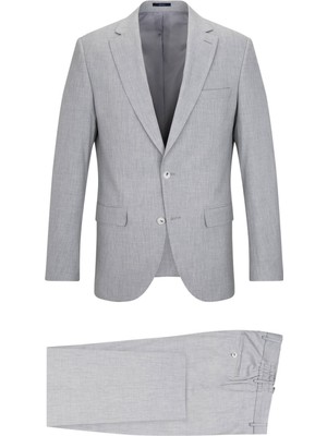 Gri Slim Fit Mono Yaka Klasik Takım Elbise