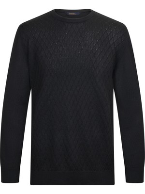 Siyah Regular Fit Jakarlı Bisiklet Yaka Yünlü Triko Kazak