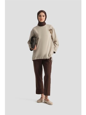 Armine Broşlu Keten Tunik 25Y4620 Taş