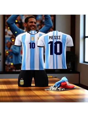Bite Nose Arjantin Milli Takım Messi Çocuk Siyah Şortlu T-Shirt Halı Saha  Forması