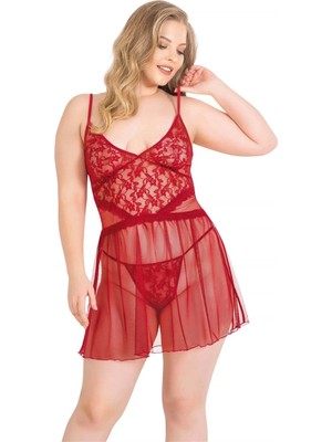 Secret Sita Arias Closet Büyük Beden Kırmızı Kısa Tül Gecelik