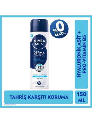 Men Erkek Sprey Deodorant Derma Control Defend 150ML,HYALURON,PRO Vitamin B5,72 Saat Anti-Perspirant