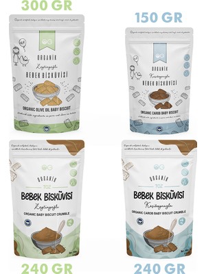 OG natural 4'lü Organik Keçiboynuzlu Ve Zeytinyağlı Bebek Bisküvisi Ve Bisküvi Tozu Seti +6 Ay