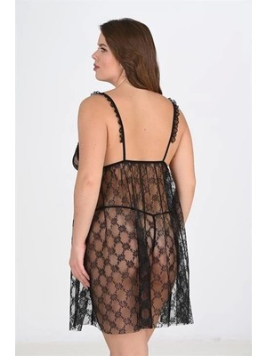 Secret Sita Arias Closet Büyük Beden Siyah Gecelik 3041