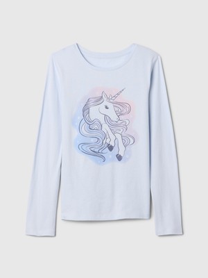 Gap Kız Çocuk Mavi Grafikli T-Shirt