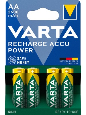Varta 2600 mAh Şarjlı AA Pil 1,2 V Voltajlı Yüksek Performanslı NiMH Akü