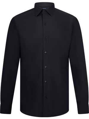 Siyah Comfort Fit Slim Yaka Uzun Kollu Gömlek