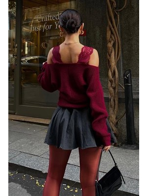 Passense Dantel Detaylı Kruvaze Triko Kazak 1360