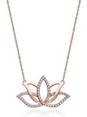 Gümüş Rose Lotus Çiçeği Kolye